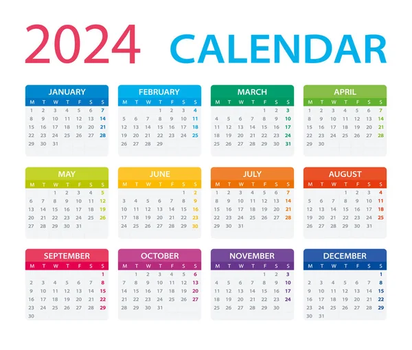 2024年カレンダー ベクトル図 月曜日から日曜日 — ストックベクタ