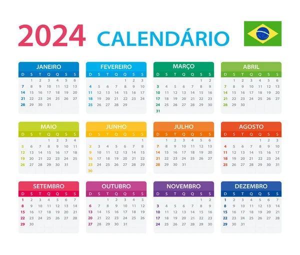 Vektorová Šablona Barevného Kalendáře 2024 Brazilská Verze Stock Illustration — Stockový vektor
