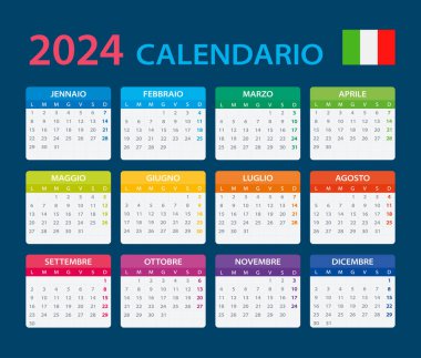 2024 Takvim - vektör şablonu grafik çizimi - İtalyanca sürümü