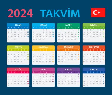 2024 Takvim - vektör şablon grafik illüstrasyonu - Türkçe sürümü