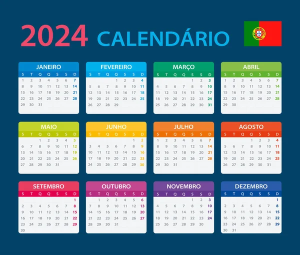 2024 Kalendář Vektorová Grafická Ilustrace Portugalská Verze — Stockový vektor