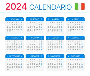 2024 Takvim - vektör şablonu grafik çizimi - İtalyanca sürümü
