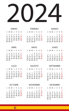 Calendar 2024 year - vector illustration. Spanish version clipart