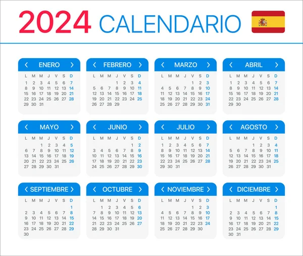Calendario 2024 Horizontal Ilustración Versión Español Vector de