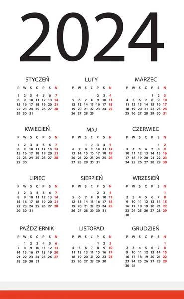 2024 Calendario Ilustración Gráfica Plantilla Vectorial Versión Polaca — Vector de stock