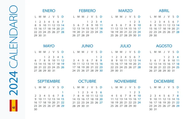 Calendario 2024 Horizontal Ilustración Versión Español — Vector de stock