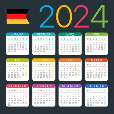 2024 Takvim - vektör şablonu grafik çizimi - Almanca sürümü