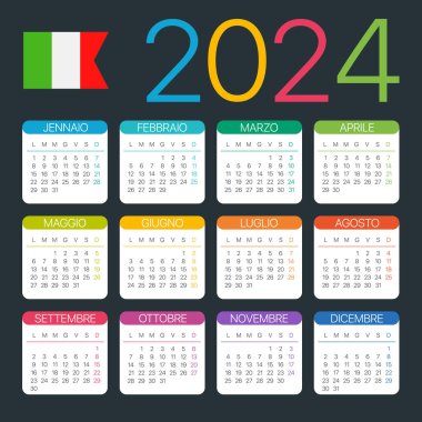 2024 Takvim - vektör şablonu grafik çizimi - İtalyanca sürümü