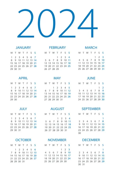 Календар 2024 Ілюстрація Понеділка Неділю — стоковий вектор