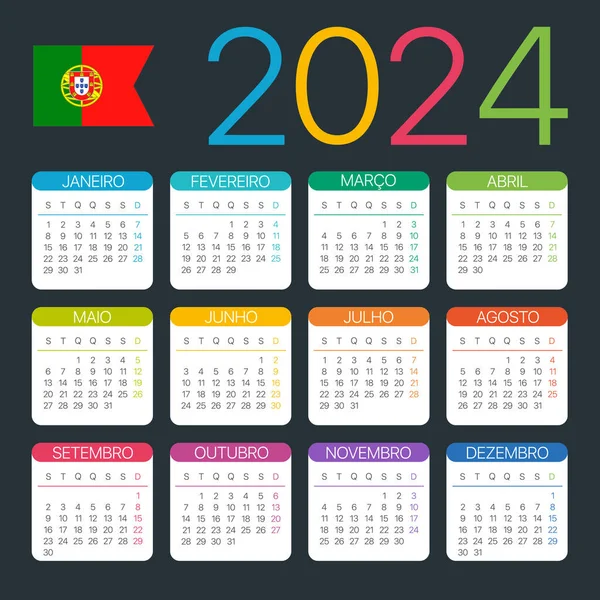 2024 Kalendář Vektorová Grafická Ilustrace Portugalská Verze — Stockový vektor
