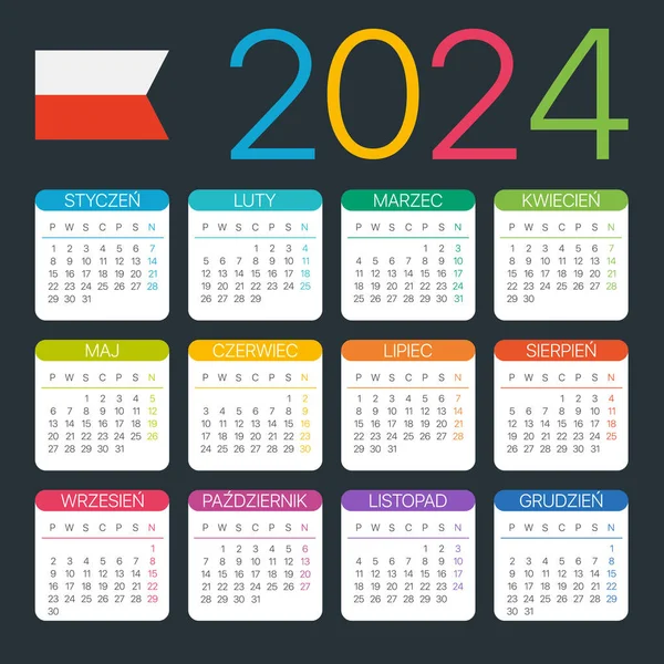 Kalendarz 2024 Ilustracja Graficzna Wektora Wersja Polska — Wektor stockowy