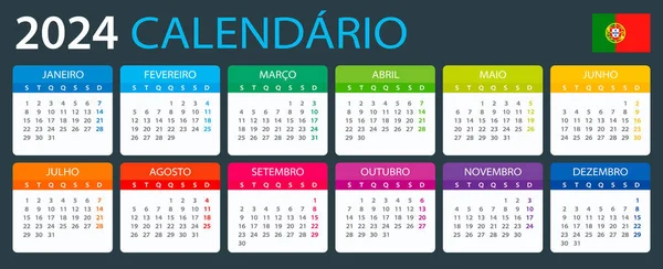 Kalender 2024 Vektorillustration Portugiesische Version — Stockvektor