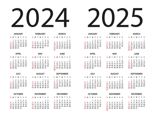 Naptár 2024 2025 Ábra Vasárnap Kezdődik Hét Naptár Beállítás 2024 — Stock Vector