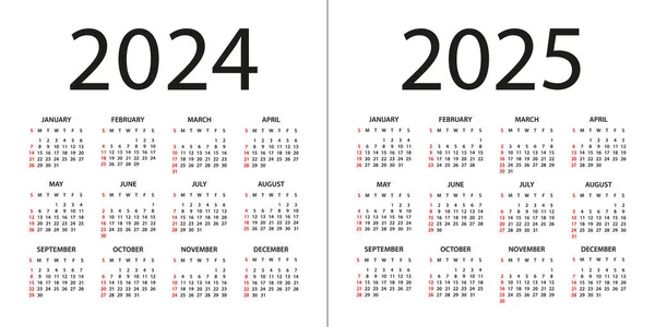 Calendar 2024 2025 Illustration Week Starts Sunday Calendar Set 2024 — Stock Vector