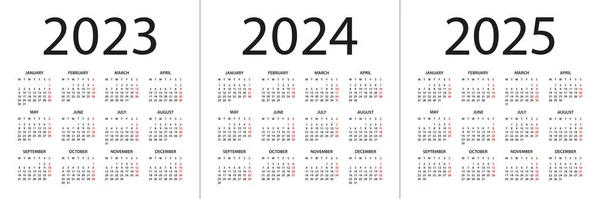 Naptár 2023 2024 2025 Ábra Hétfőn Kezdődik Hét Naptár Beállítása — Stock Vector