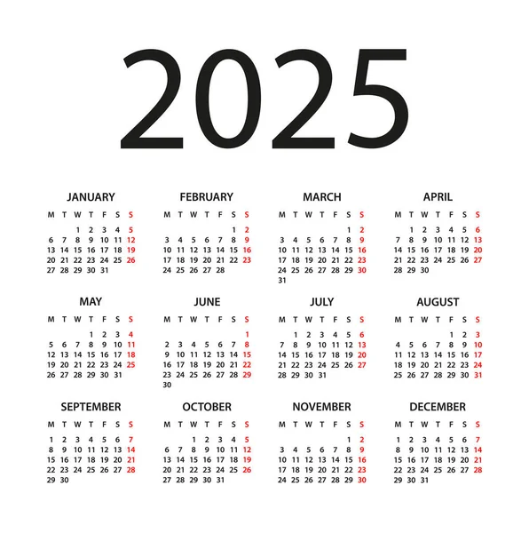 Kalendář 2025 Ukázka Týden Začíná Pondělí Kalendář Set Rok 2025 — Stockový vektor