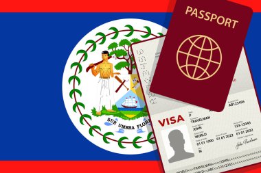 Belize 'ye vize ve pasaport. Belizean Bayrak Arkaplanı. Vektör
