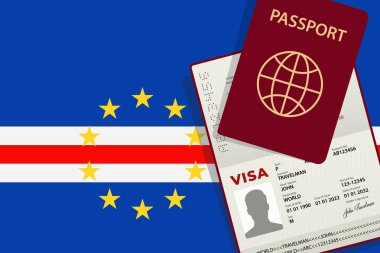 Cape Verde 'ye vize ve pasaport. Capoverdean Bayrak Arkaplanı. Vektör