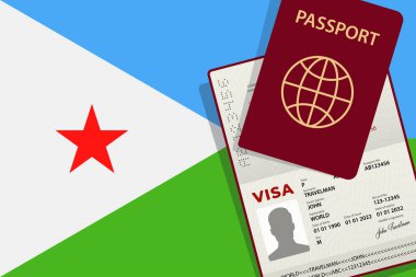 Cibuti ve Pasaport 'a vize. Cibuti Bayrak Arkaplanı. Vektör