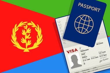 Eritre ve Pasaport 'a vize. Eritre Bayrak Arkaplanı. Vektör