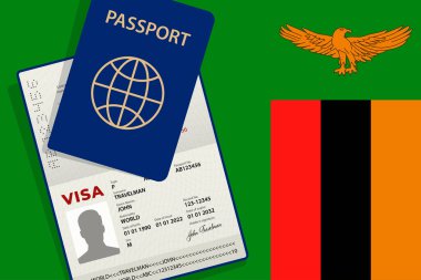 Zambiya ve Pasaport 'a vize. Zambiya Bayrak Arkaplan Vektörü
