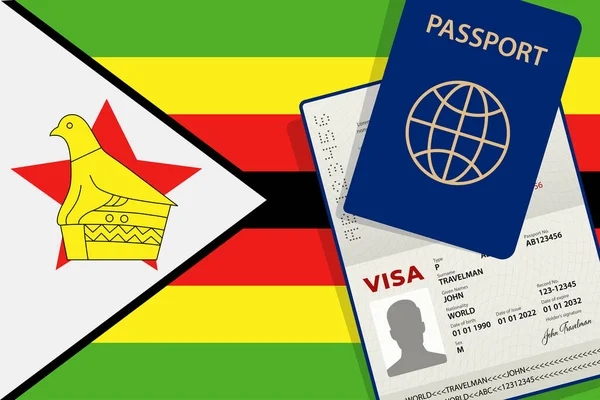 Visa Zimbabwe Passport Zimbabwean Flag Background Vector — Stock Vector