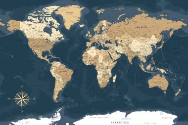 Dünya Haritası - Dünyanın Yüksek Detaylı Vektör Haritası. Yazdırma Posterleri için ideal