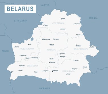 Beyaz Rusya haritası. Beyaz Rusya Haritasının Detaylı Vektör İllüstrasyonu. Stok Şablonu