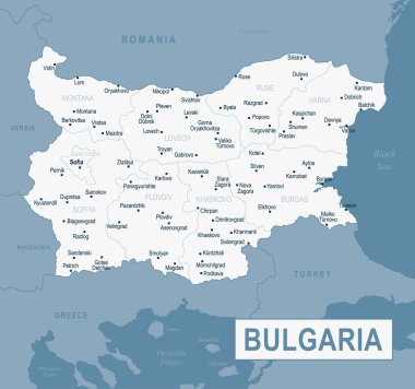 Bulgaristan Haritası. Bulgar Haritasının Ayrıntılı Vektör İllüstrasyonu