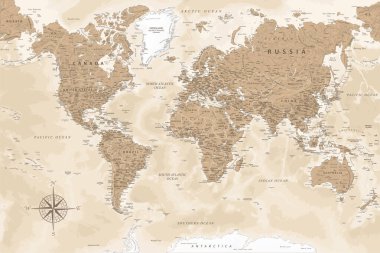 Dünya Haritası - Dünyanın Yüksek Detaylı Vektör Haritası. Yazdırma Posterleri için ideal