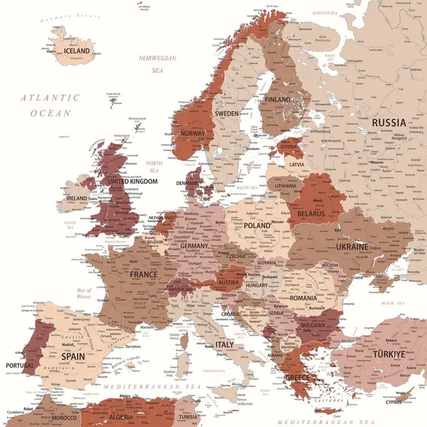 Европа Высокодетальная Векторная Карта Европы Идеально Подходит Печатных Плакатов — стоковый вектор