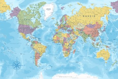 Dünya Haritası - Dünyanın Yüksek Detaylı Vektör Haritası. Yazdırma Posterleri için ideal
