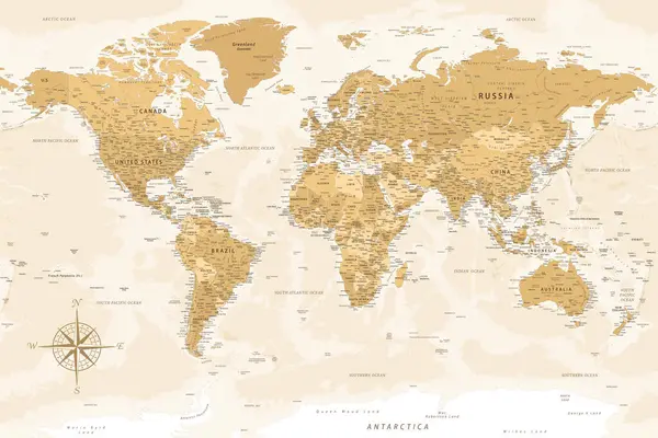 Mapa Świata Szczegółowa Mapa Wektorowa Świata Idealnie Nadaje Się Druku — Wektor stockowy