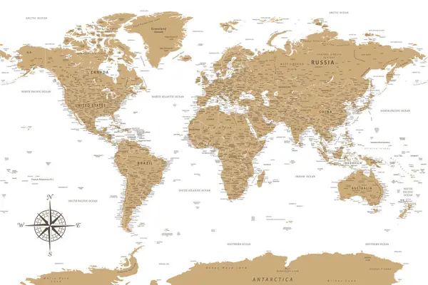 Карта Мира Высокодетальная Векторная Карта Мира Идеально Подходит Печатных Плакатов — стоковый вектор