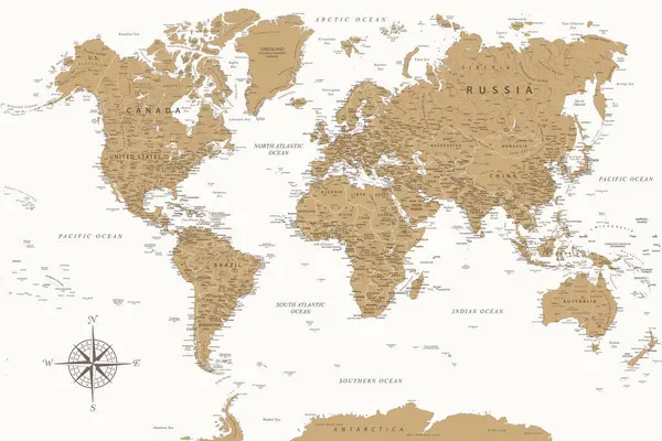 Карта Мира Высокодетальная Векторная Карта Мира Идеально Подходит Печатных Плакатов — стоковый вектор