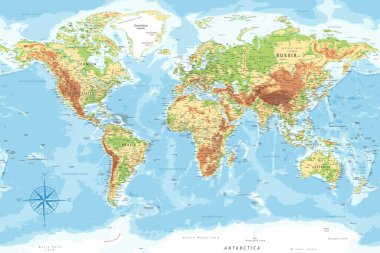 Dünya Haritası - Dünyanın Yüksek Detaylı Vektör Haritası. Yazdırma Posterleri için ideal