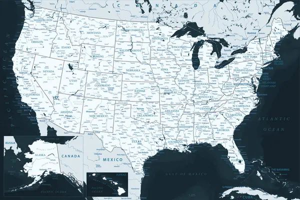 アメリカ合衆国 非常に詳細なベクターマップ 印刷ポスターのための理想的な — ストックベクタ