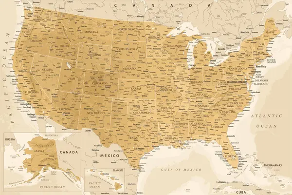 アメリカ合衆国 非常に詳細なベクターマップ 印刷ポスターのための理想的な — ストックベクタ