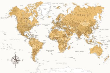 Dünya Haritası - Dünyanın Yüksek Detaylı Vektör Haritası. Yazdırma Posterleri için ideal