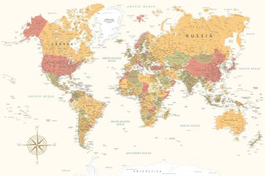 Dünya Haritası - Dünyanın Yüksek Detaylı Vektör Haritası. Yazdırma Posterleri için ideal