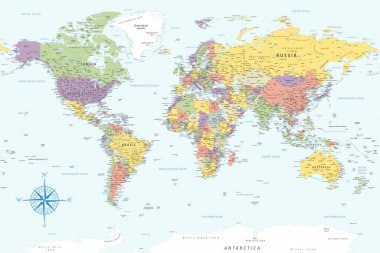Dünya Haritası - Dünyanın Yüksek Detaylı Vektör Haritası. Yazdırma Posterleri için ideal