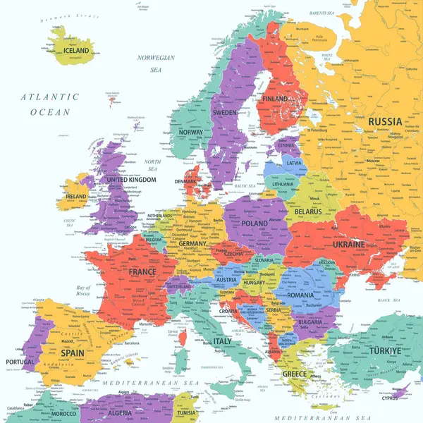 Европа Высокодетальная Векторная Карта Европы Идеально Подходит Печатных Плакатов — стоковый вектор