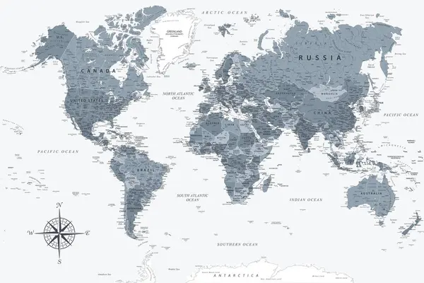 Карта Мира Высокодетальная Векторная Карта Мира Идеально Подходит Печатных Плакатов Стоковая Иллюстрация