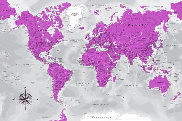 Карта Мира Высокодетальная Векторная Карта Мира Идеально Подходит Печатных Плакатов Лицензионные Стоковые Векторы