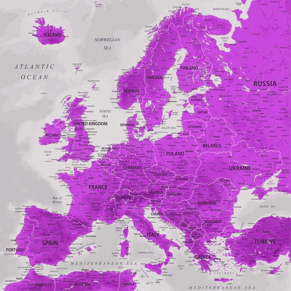 Europa Mycket Detaljerad Vektorkarta Över Europa Idealisk För Print Posters Stockillustration