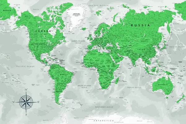 Hartă Mondială Harta Vectorială Extrem Detaliată Lumii Ideal Pentru Afișele Vector de stoc
