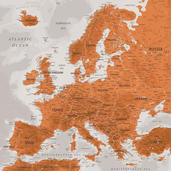 Europa Mycket Detaljerad Vektorkarta Över Europa Idealisk För Print Posters Stockvektor