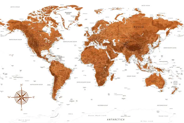 Världskarta Mycket Detaljerad Vektorkarta Över Världen Idealisk För Print Posters Vektorgrafik