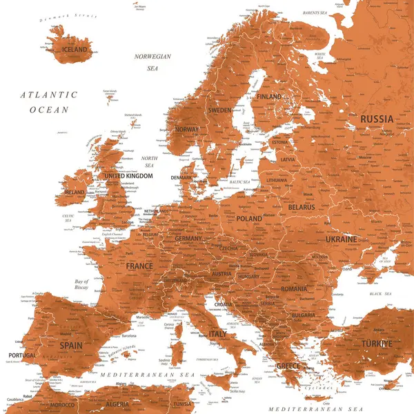 Европа Высокодетальная Векторная Карта Европы Идеально Подходит Печатных Плакатов Лицензионные Стоковые Иллюстрации