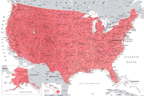 Statele Unite Ale Americii Harta Vectorială Extrem Detaliată Sua Ideal Vector de stoc